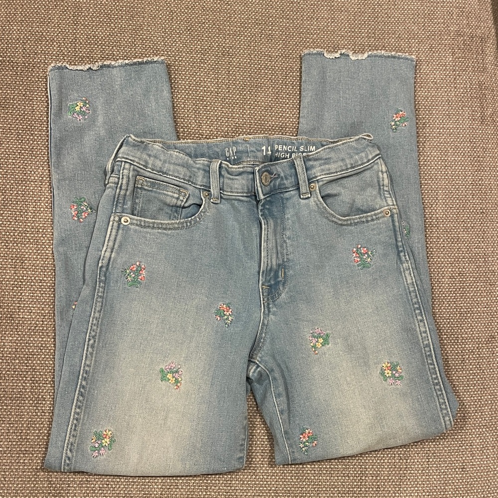 Gap Kids Embroidered Floral Jeans Size 14 - Picture 2 of 5